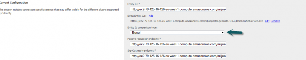 Entity Id comparison type” on the wstrust connection